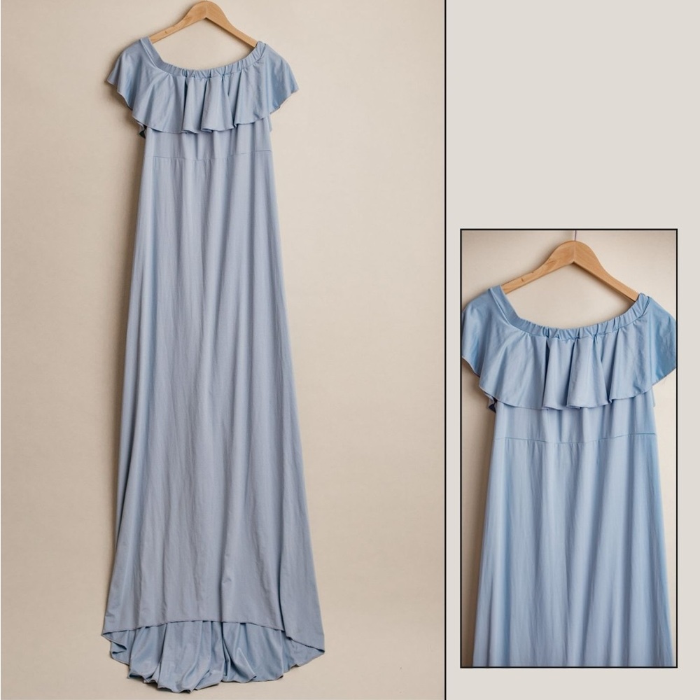 Blue Off-Shoulder Maternity Dress